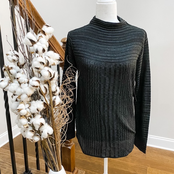 New Directions Dark Gray Mock Neck Long Sleeve Lightweight Sweater - Picture 1 of 9